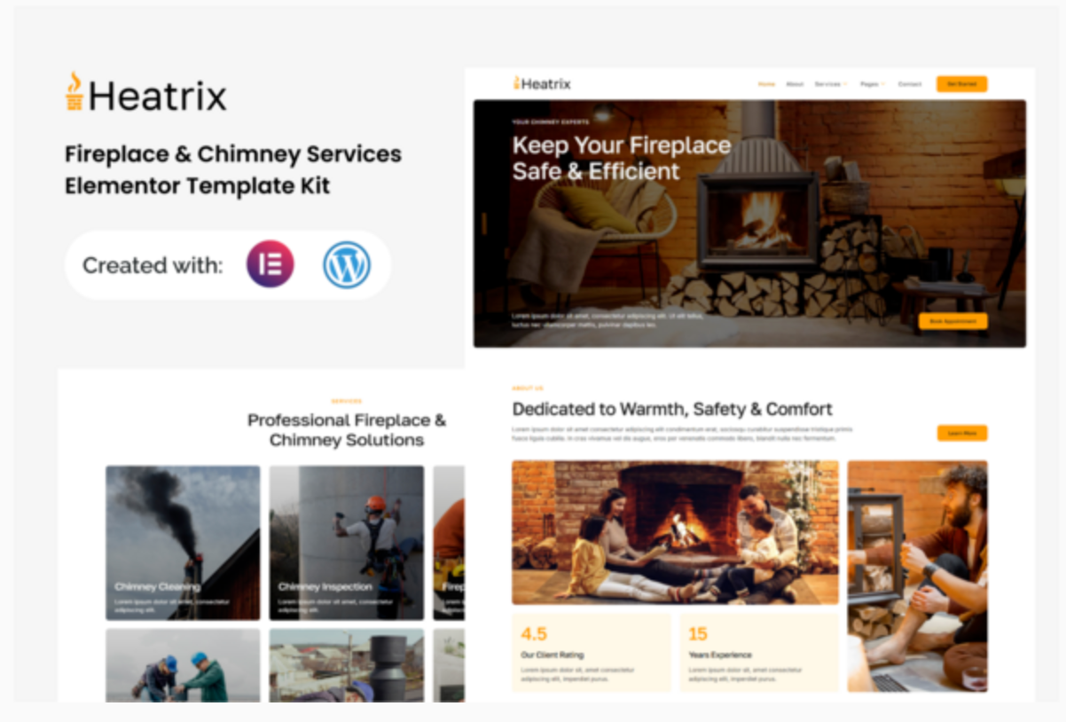 Heatrix - Fireplace & Chimney Services Elementor Template Kit