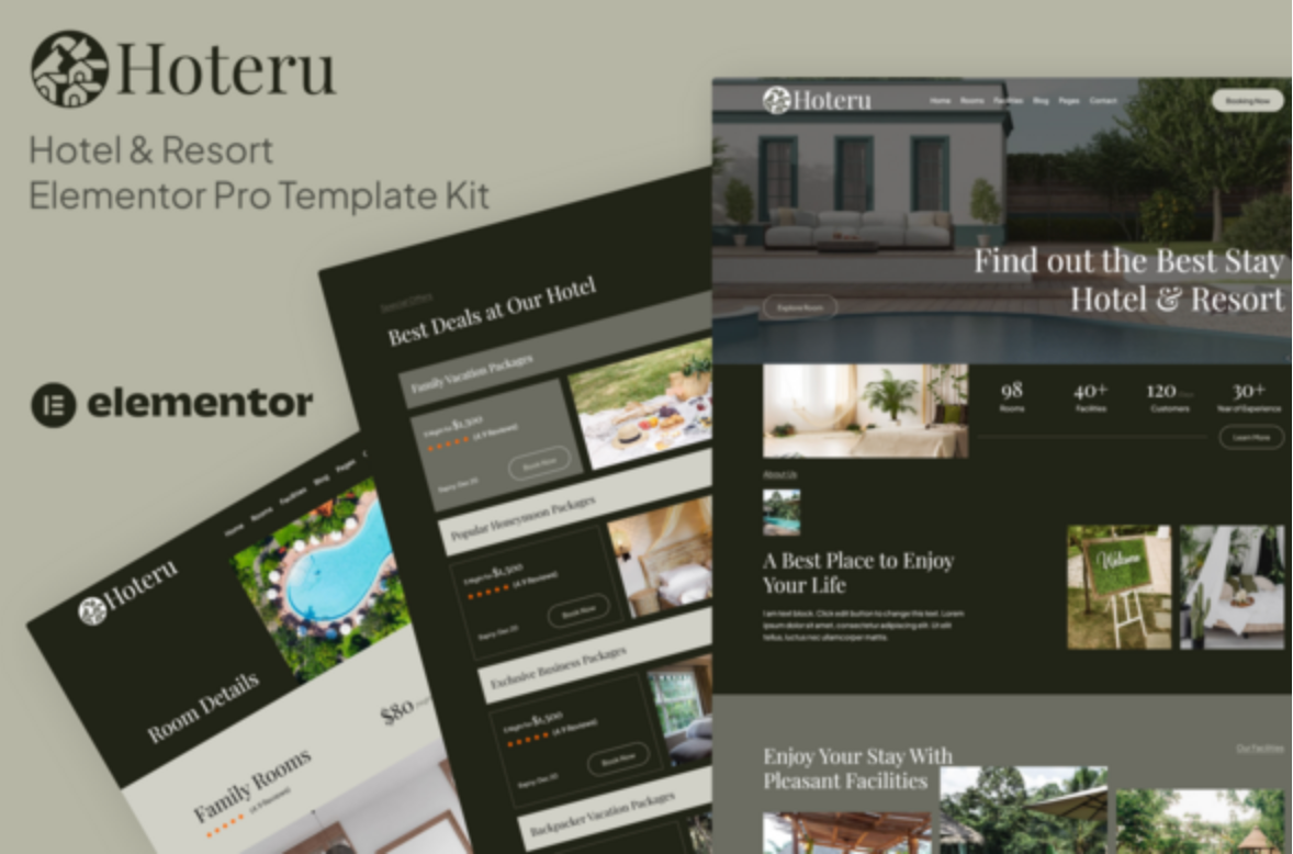 Hoteru - Hotel & Resort Elementor Pro Template Kit