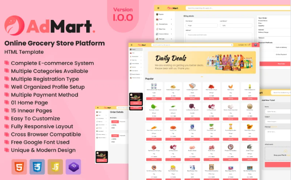 AdMart – Online Grocery Store Platform HTML Template