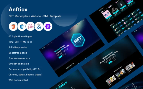 Anftiox – NFT Marketplace Website HTML Template — Template by Templatemonster