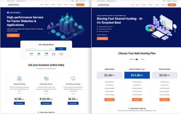 BlueCheap Host Web Hosting HTML & WHMCS Template