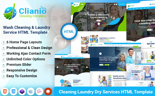 Clianio – Cleaning Dry Wash Laundry Services HTML Template — Template by Templatemonster