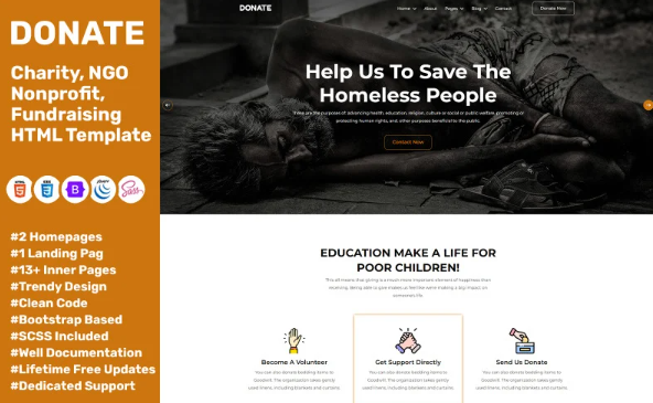 Donate – Charity, Nonprofit, NGO, Fundraising HTML Template