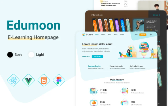 Edumoon – HTML React Vue Figma Education and E-learning Homepage Template — Template by Templatemonster