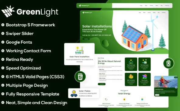 GreenLight and Eco Solar & Wind Energy Html5 Website Template — Template by Templatemonster