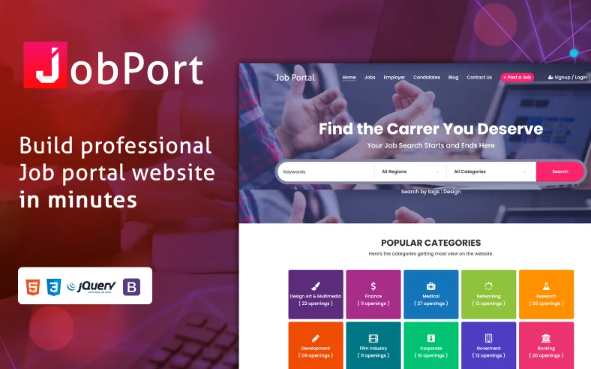 Jobport – Job Portal Website Template — Template by Templatemonster