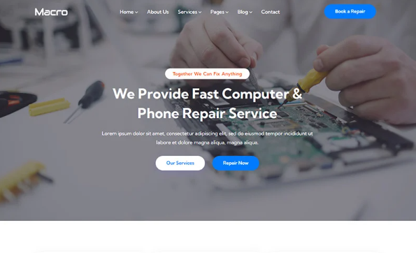 Macro – Computer and Mobile Repair HTML5 Website Template — Template by Templatemonster