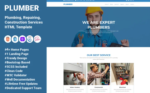 Plumber – Plumbing, Repairing, Construction HTML Template — Template by Templatemonster