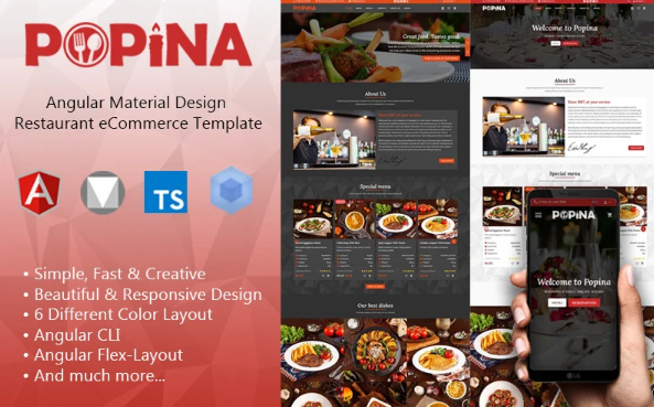 Popina – Angular 17 Material Design Restaurant eCommerce Template + Admin Panel Website Template