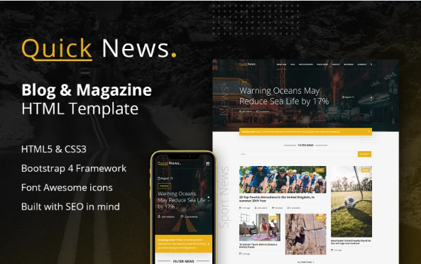 QuickNews – Blog & Magazine Website Template — Template by Templatemonster