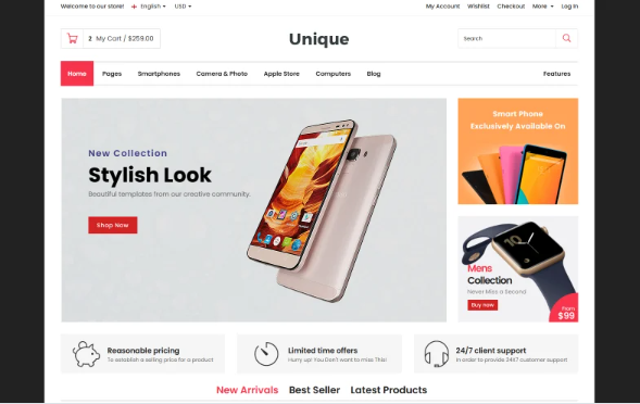 Unique – Electronic & Digital Store Website Template