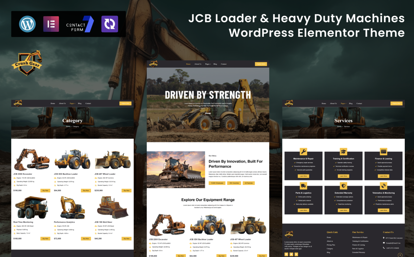 CrushGear - JCB & Industrial Machinery WordPress Elementor Theme