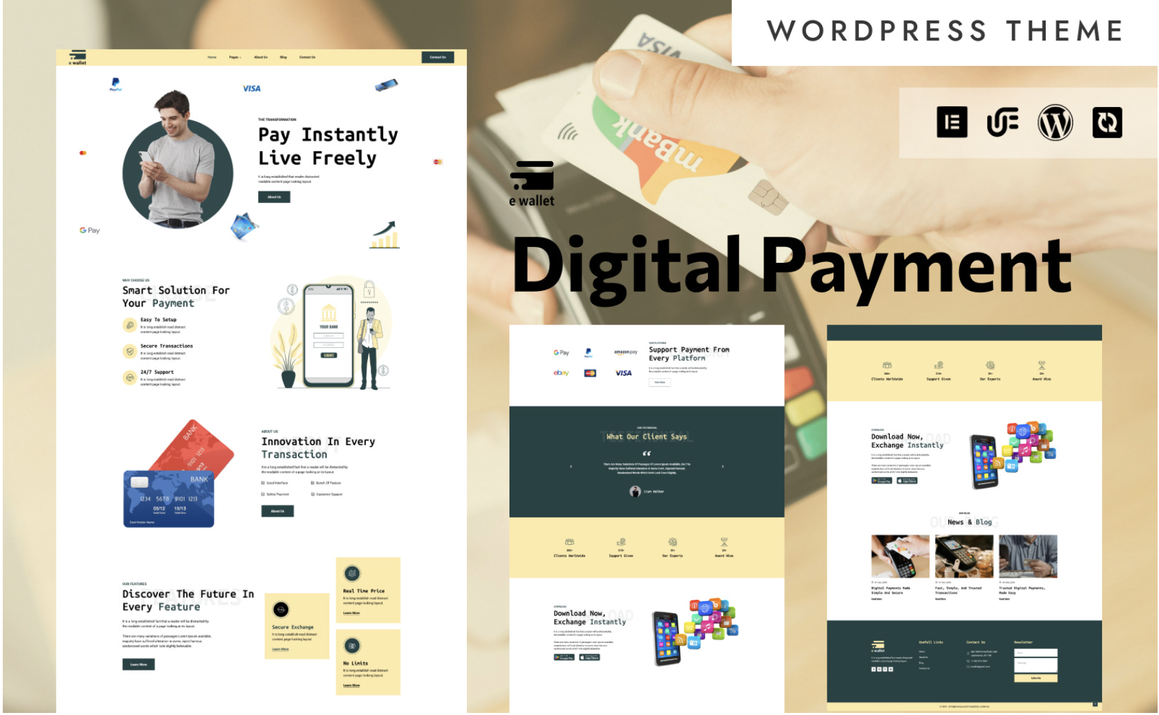 E Wallet - Digital Banking & Card Payment Services WordPress Elementor Theme