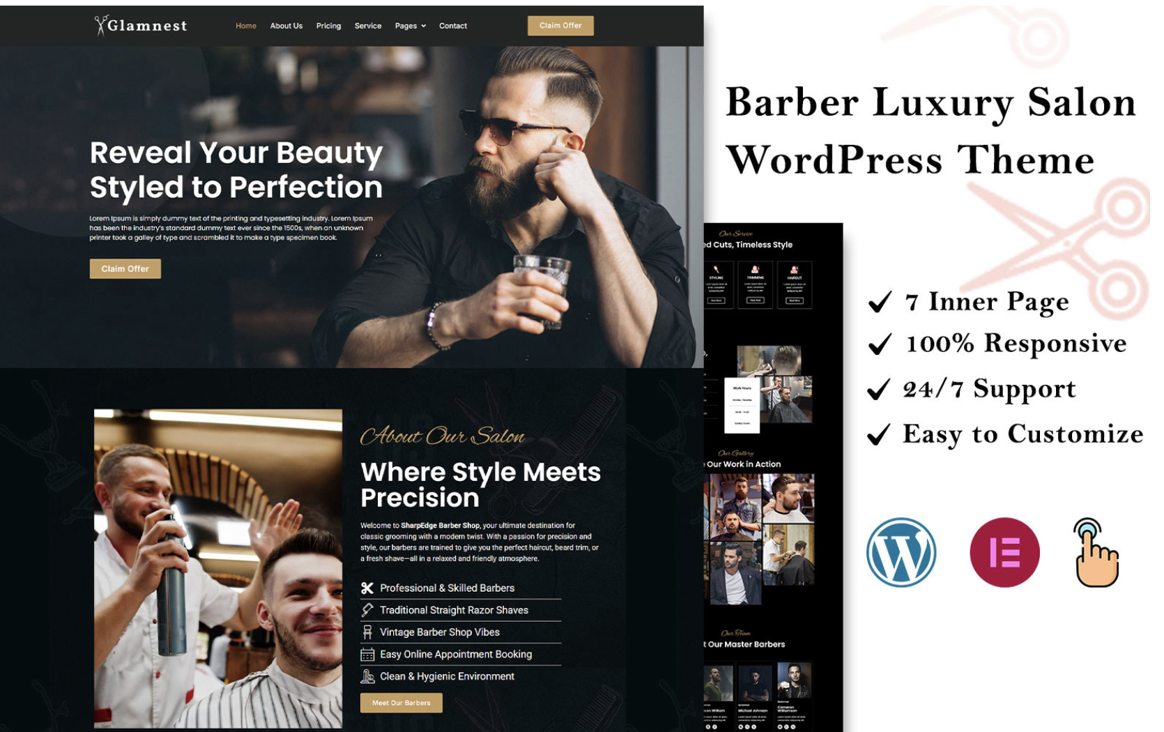Glamnest - Luxury Salon & Barbershop WordPress Theme