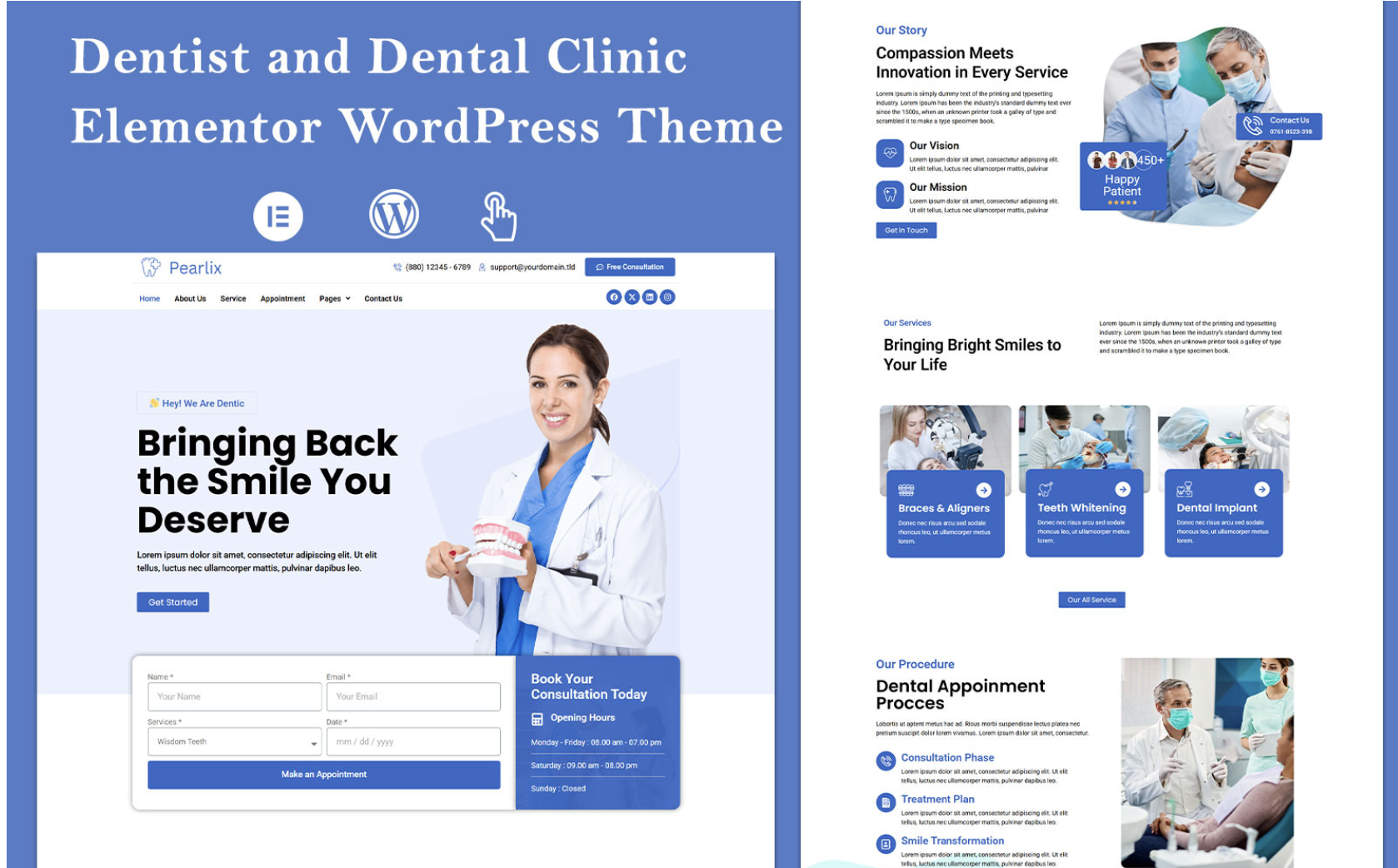 Pearlix - Dentist and Dental Clinic Elementor WordPress Theme