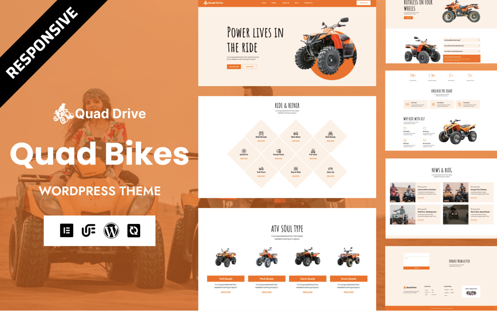 Quad Drive - Car, Bike, Taxi, Vehicle, Ride Share Rental and Booking WordPress Elementor Theme
