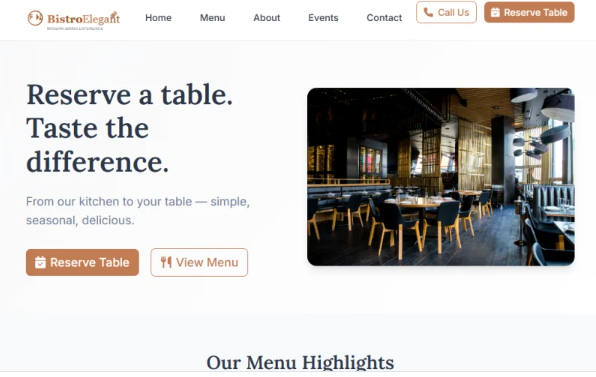 Bistro Elegante – Restaurant and Cafe Website Template