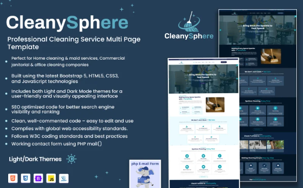 Cleanysphere – Cleaning and Janitorial Services Multipage Website Template (Light and Dark Mode) — Template by Templatemonster