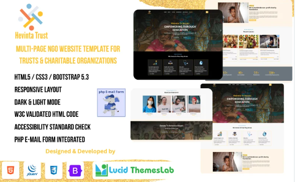 Hevinta – Modern NGO and Charity Multipage Website Template (Bootstrap 5, Light/Dark Mode)