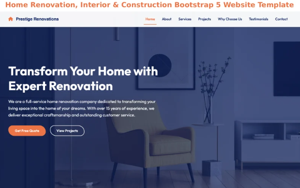Home Renovation, Interior & Construction Bootstrap 5 Website Template