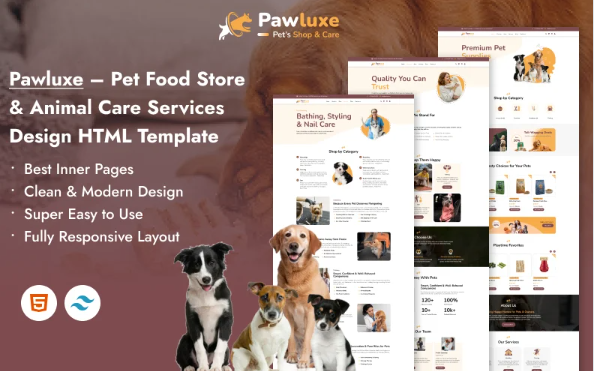 Pawluxe – Pet Food Store & Animal Care Services HTML Template