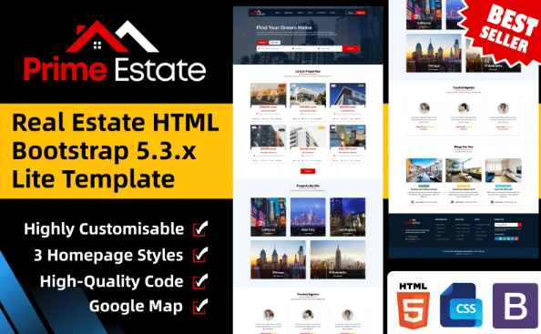 PrimeEstate – Real Estate HTML Bootstrap 5.3.x Lite Template