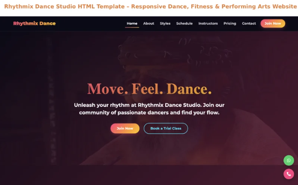 Rhythmix Dance Studio HTML Template – Responsive Dance, Fitness & Performing Arts Website