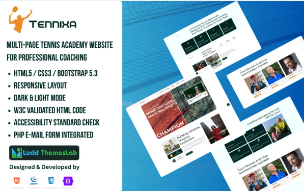 Tennixa – Tennis Coaching and Sports Academy Multipage Website Template (HTML, Bootstrap 5) — Template by Templatemonster