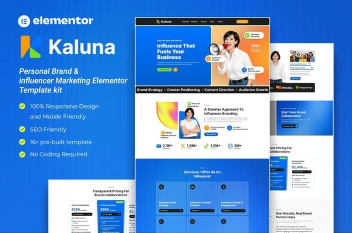 Kaluna - Personal Brand & influencer Marketing Elementor Template kit