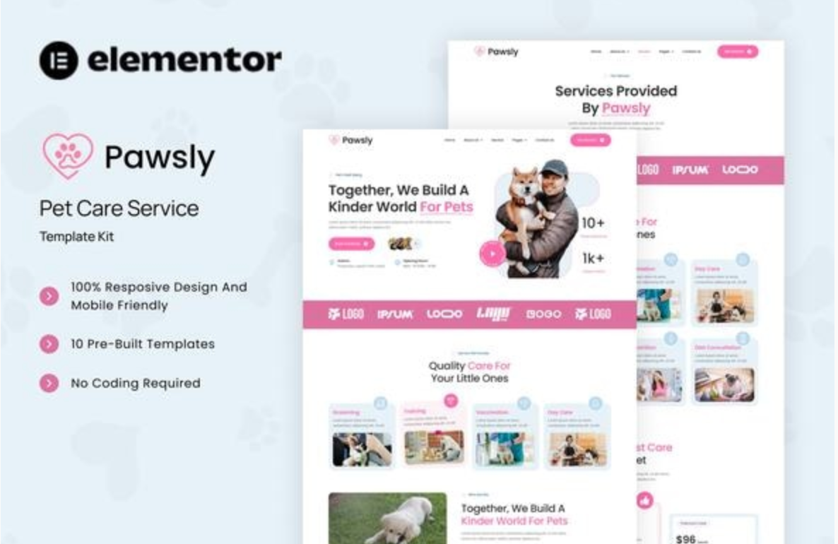 Pawsly - Pet Care Service Elementor Template Kit