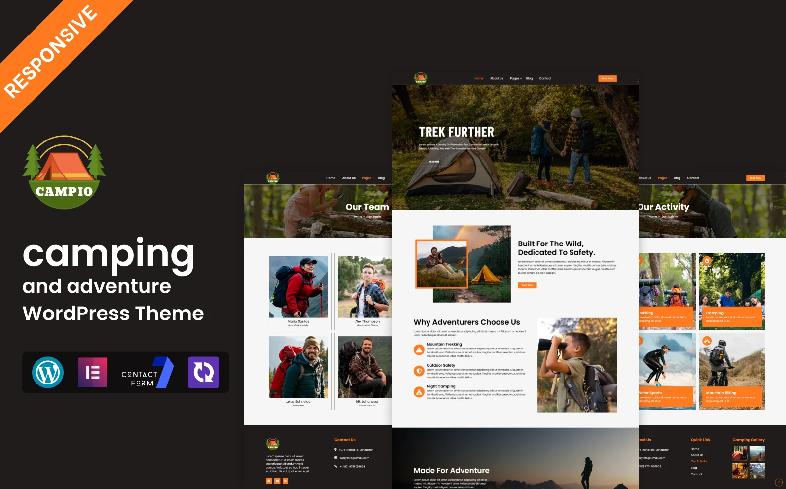Campio - camping, hiking and adventure WordPress Elementor Theme