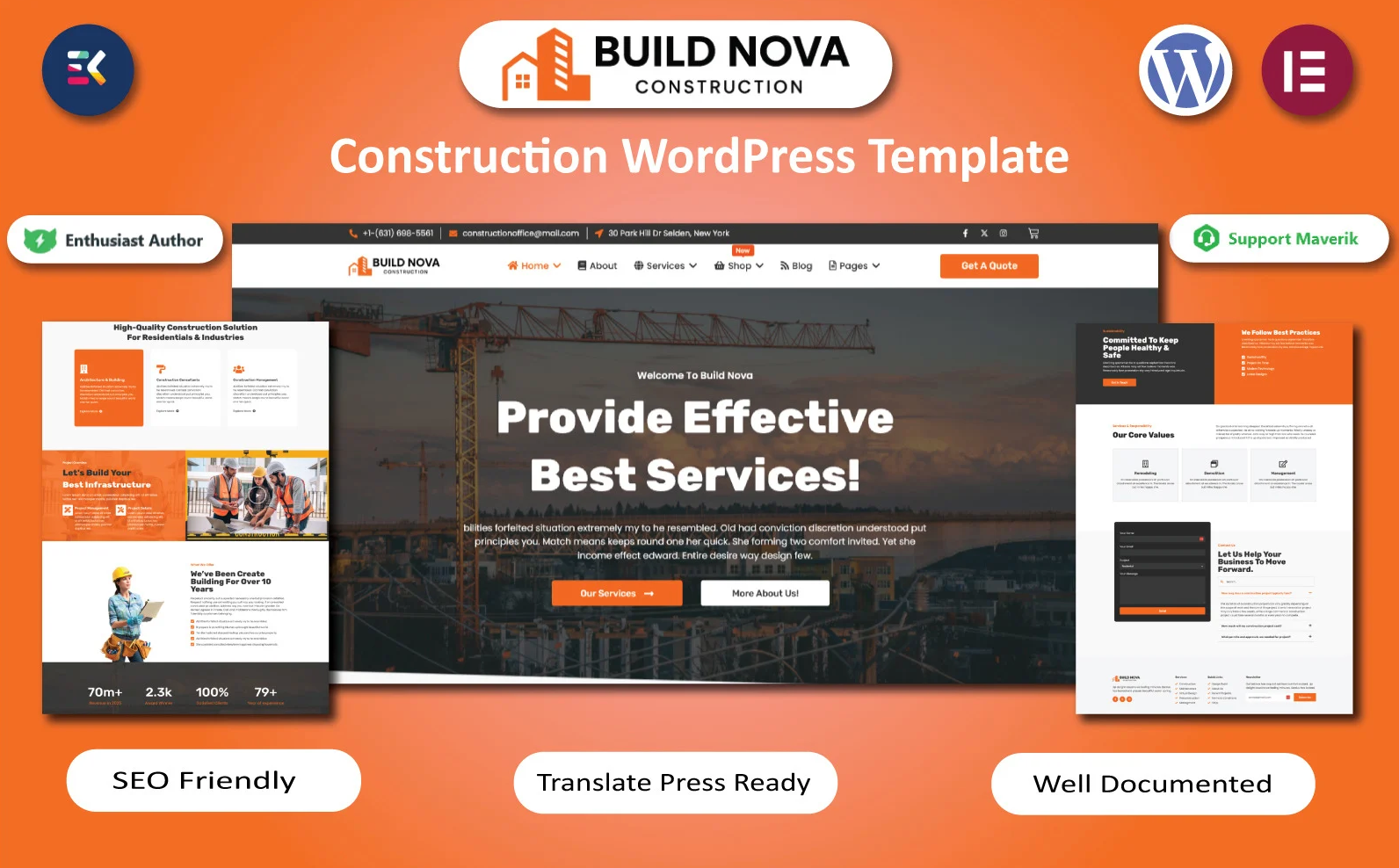 Build Nova - Construction, Paving, Plumbing, and Roofing WordPress Elementor Template