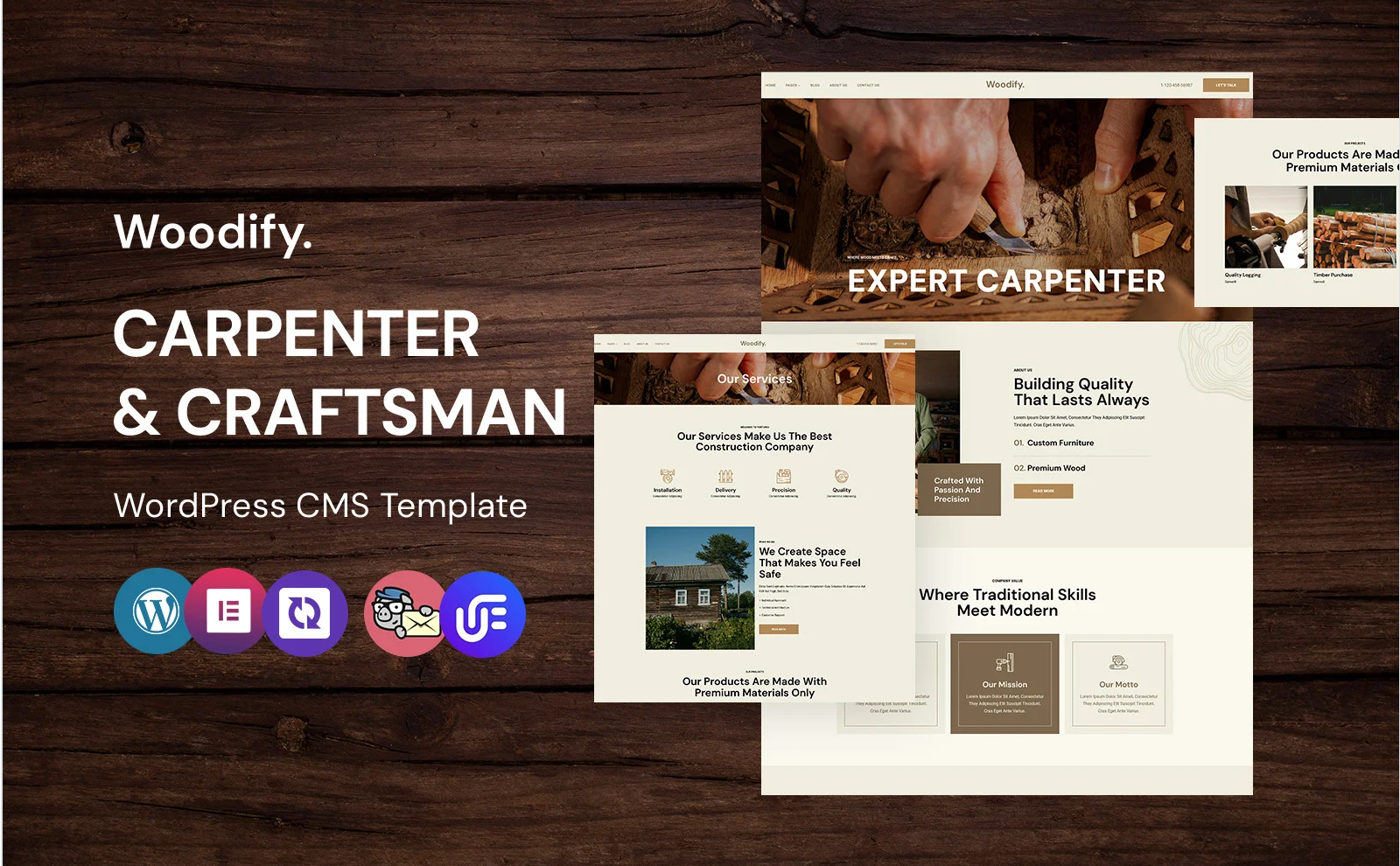 Woodify - Carpenter, Woodwork And Carpentry WordPress CMS Elementor Template