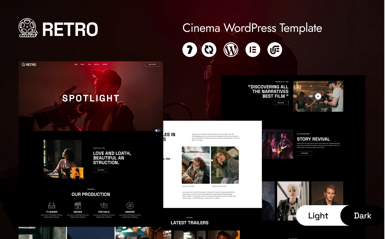 Retro - Movie Studio and Cinema Multipurpose Minimal WordPress Elementor Template