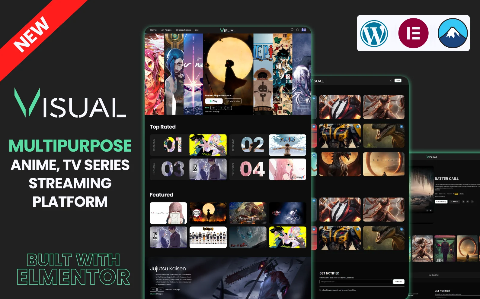 Visual – Anime & Movie Streaming Elementor WordPress Theme
