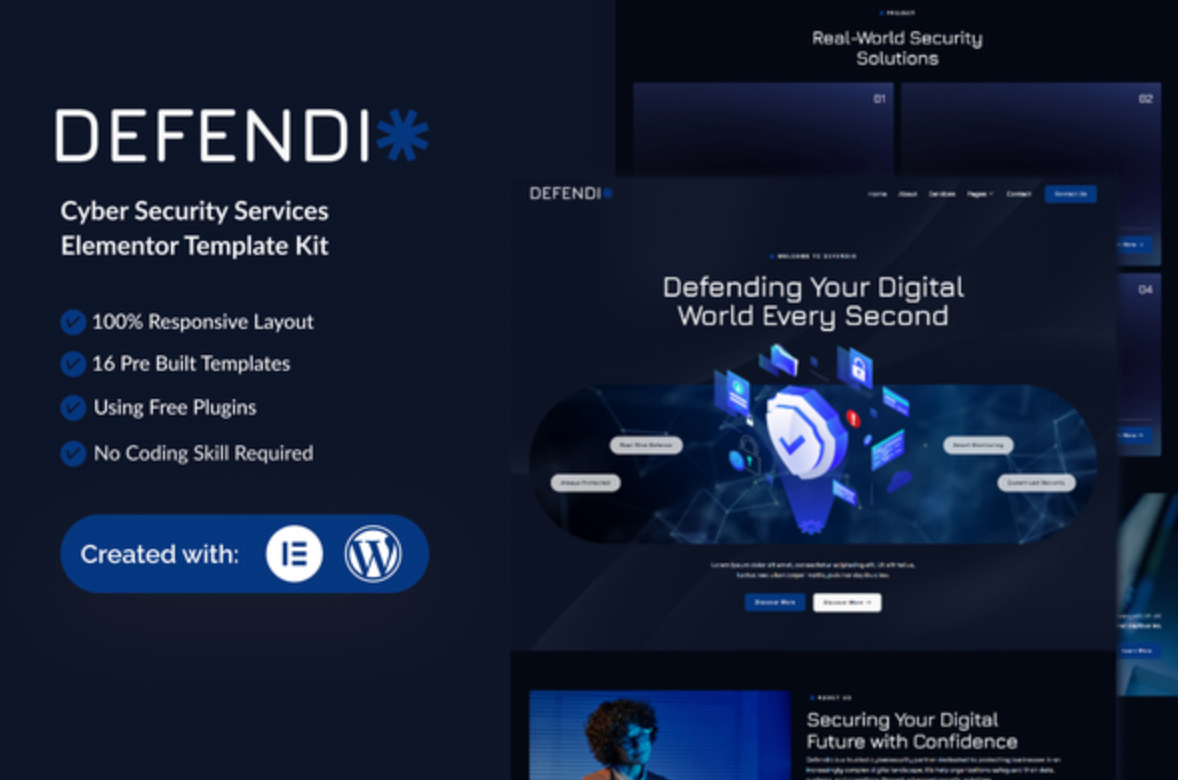 Defendio - Cyber Security Services Elementor Template Kit