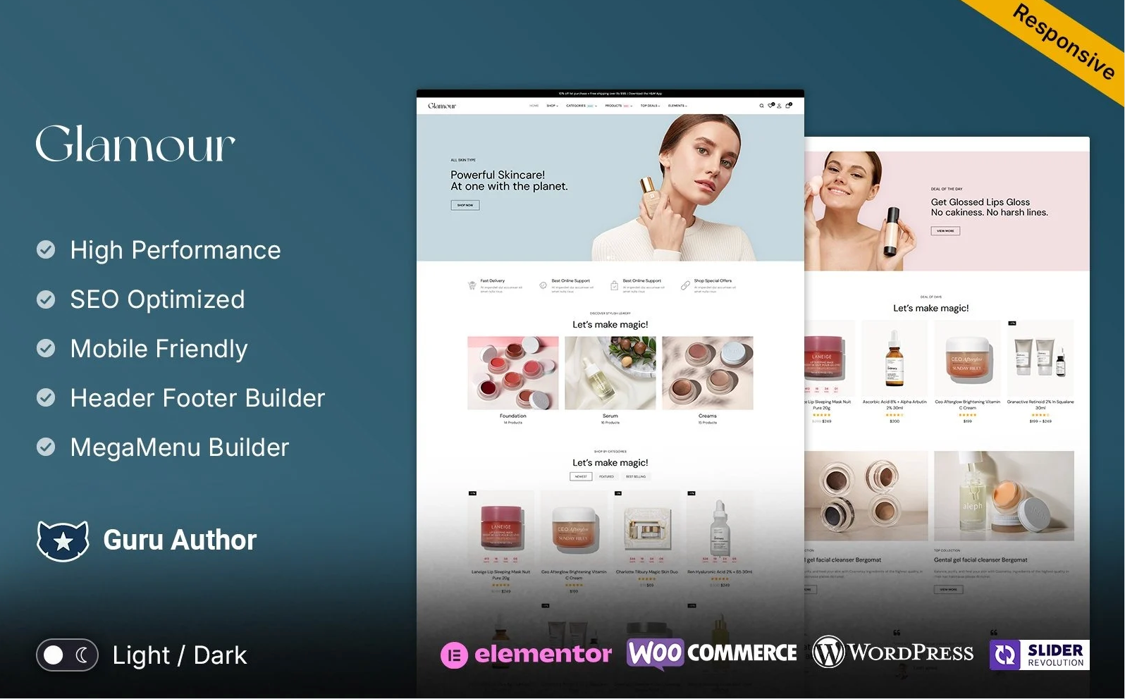 Glamour - Skincare, Beauty and Cosmetic WooCommerce Elementor Responsive Theme