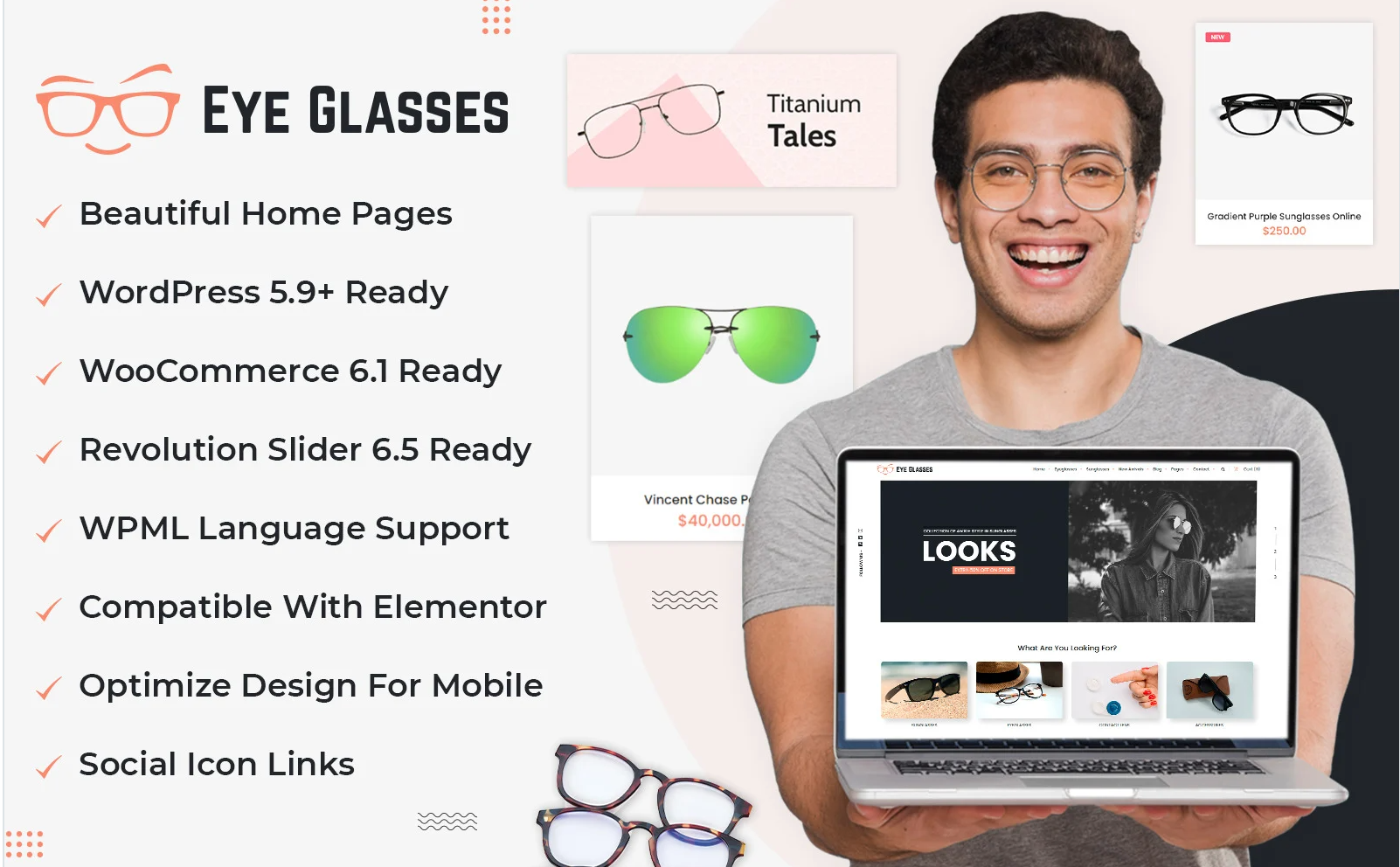 Vision - Eye Glasses, Goggles, and Eyewear Accessories Store WooCommerce Elementor Theme