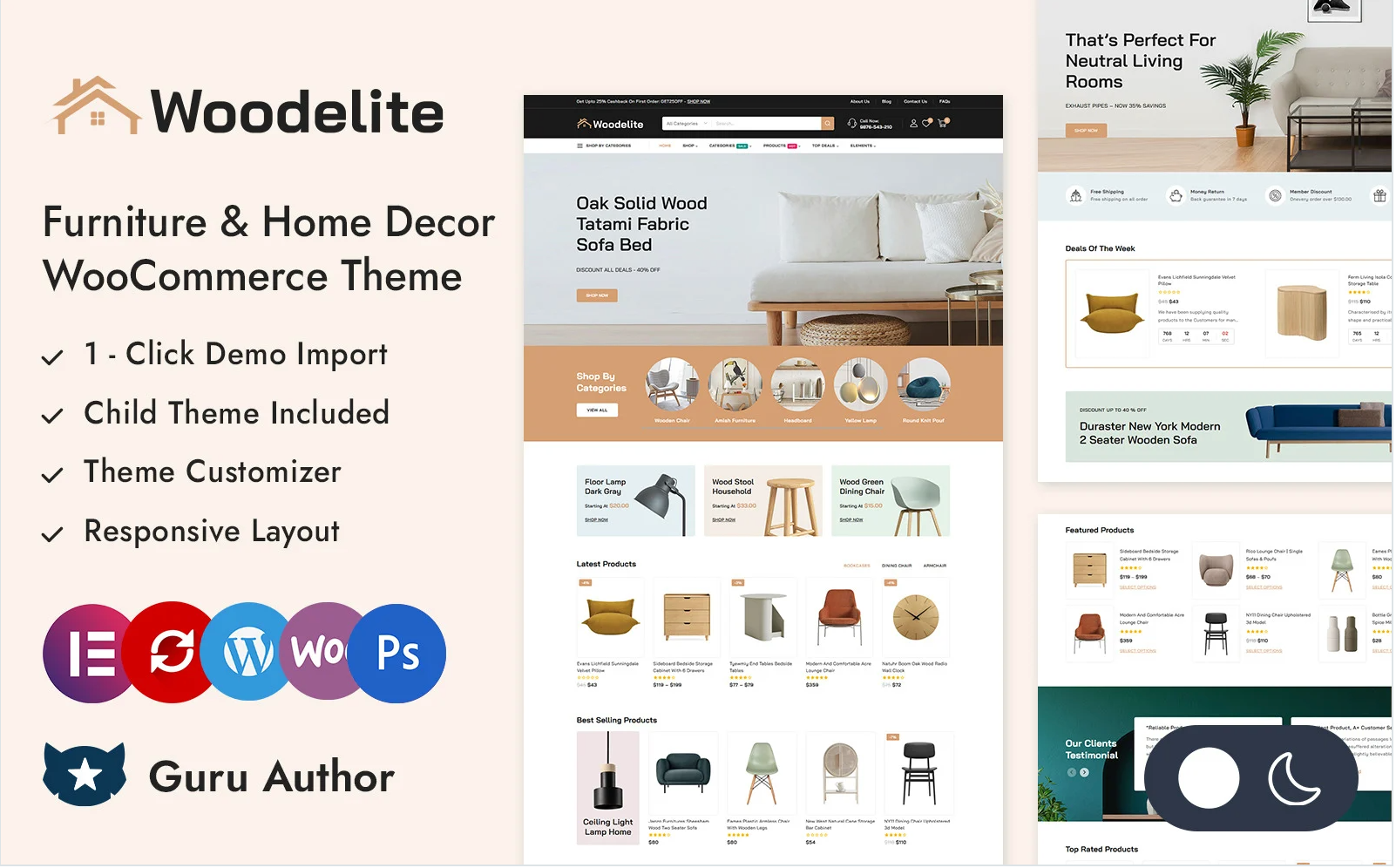 Woodelite - Furniture and HomeDecor Store Elementor WooCommerce Responsive Theme