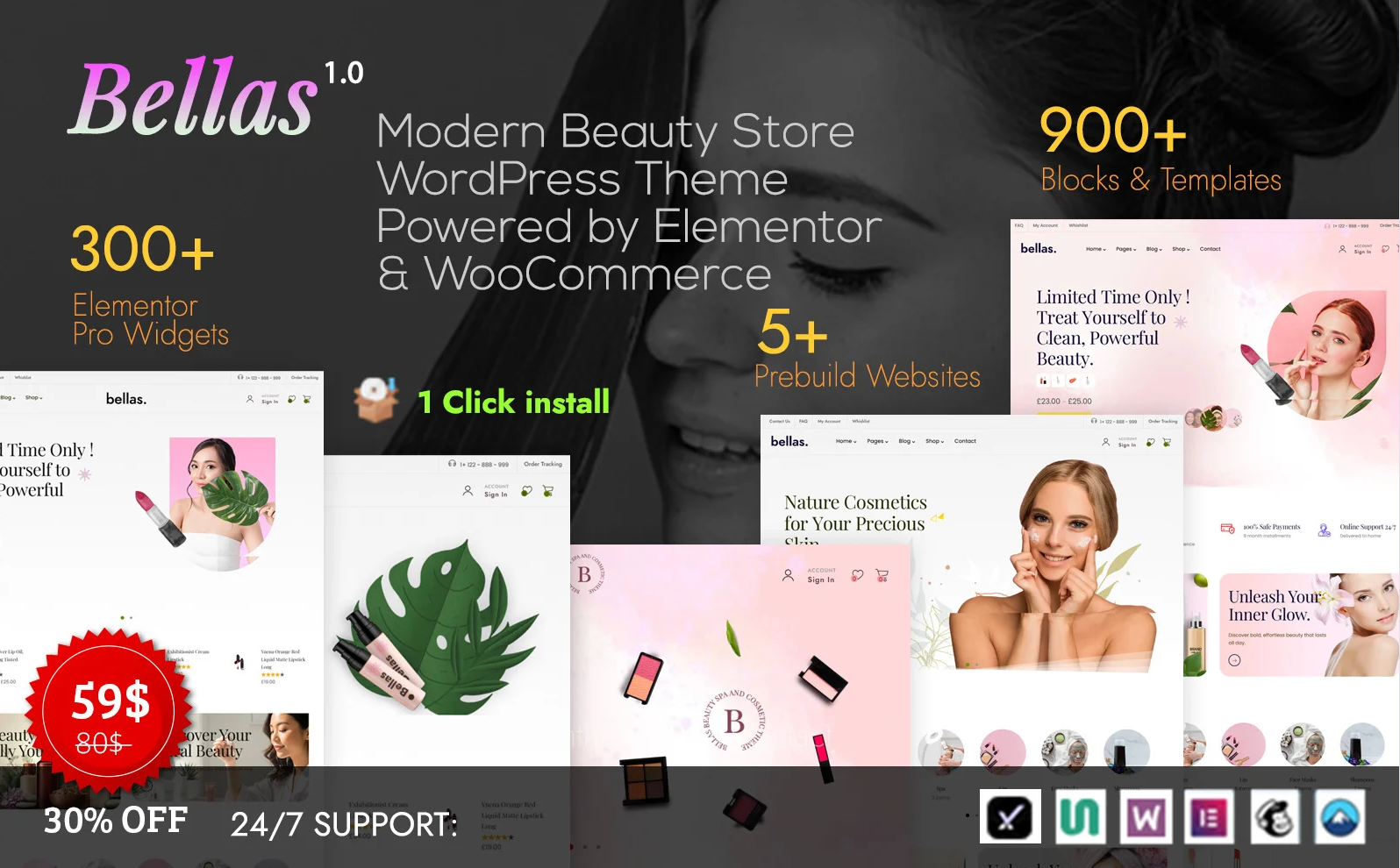 Bellas - Mordern Beauty Salon and Cosmetic Store Woocommerce WordPress Theme Elementor Ready