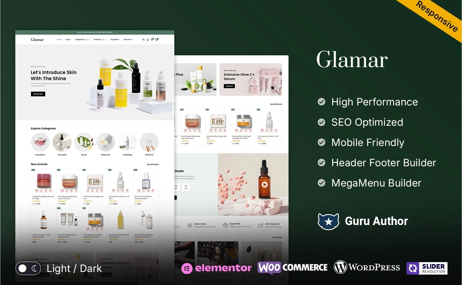 Glamar - Cosmetics, Skin Care and Beauty Products Elementor WooCommerce Theme