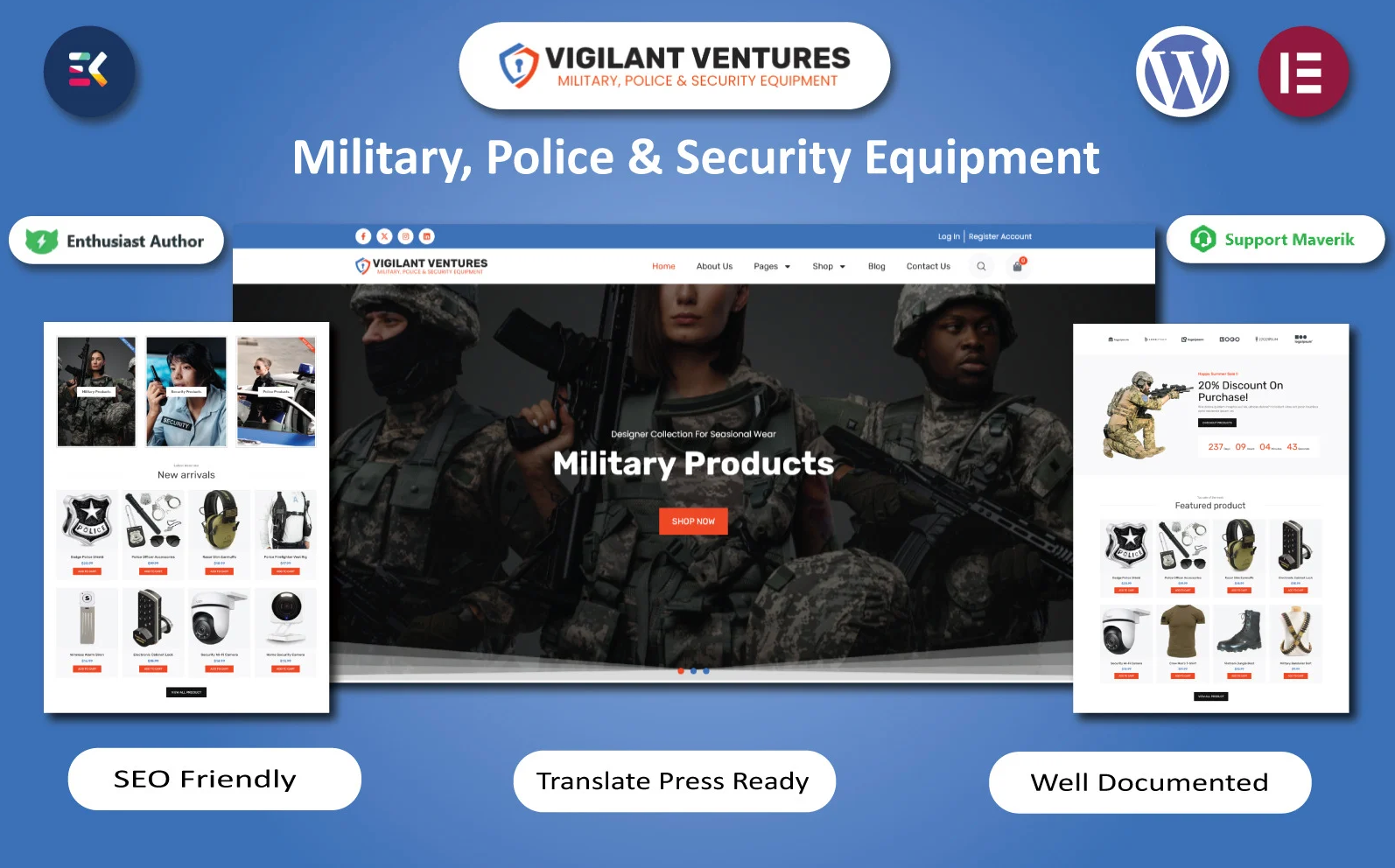 Vigilant Ventures - Military, Police & Security Equipment Elementor WooCommerce Template