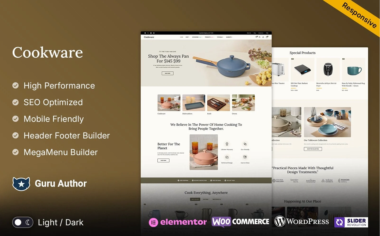 Cookware - Appliances, Kitchen and Crockery WooCommerce Elementor Multipurpose Responsive Theme