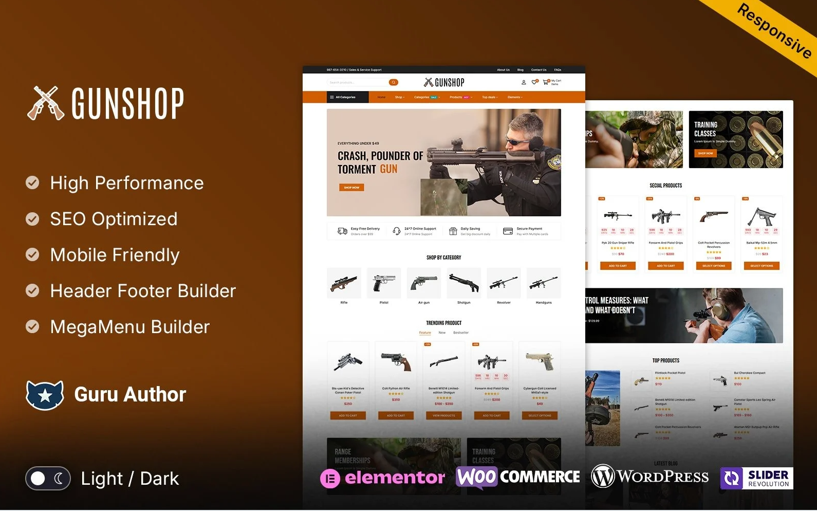 GunShop - Pistols, Guns, Shooting Club Firearms and Weapon Shop Woocommerce Elementor Theme