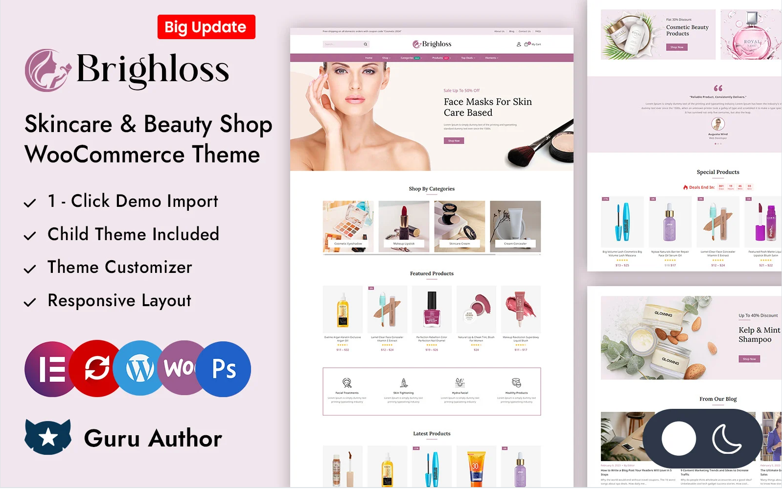 Brighloss - Beauty & Cosmetic Store Elementor WooCommerce Responsive Theme