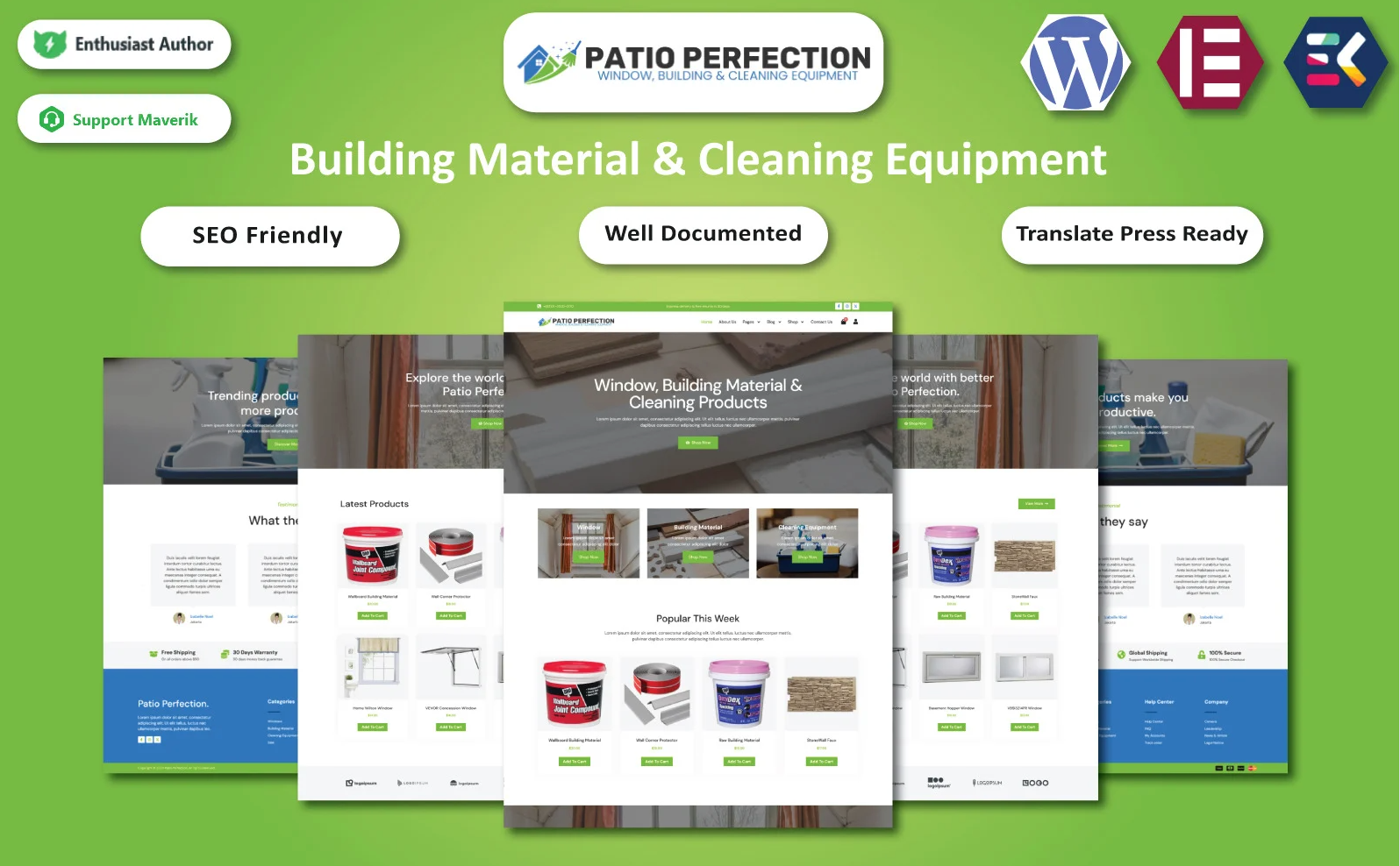 Patio Perfection - Window, Building Material & Cleaning Equipment Elementor WooCommerce Template
