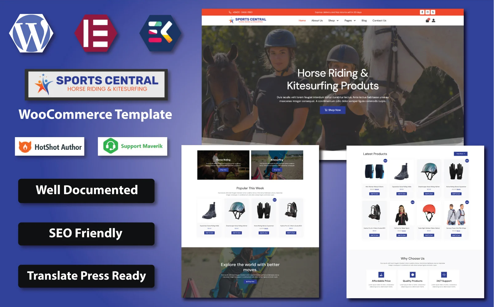 Sports Central - Horse Riding & Kitesurfing Sports Equipment Store WooCommerce Template