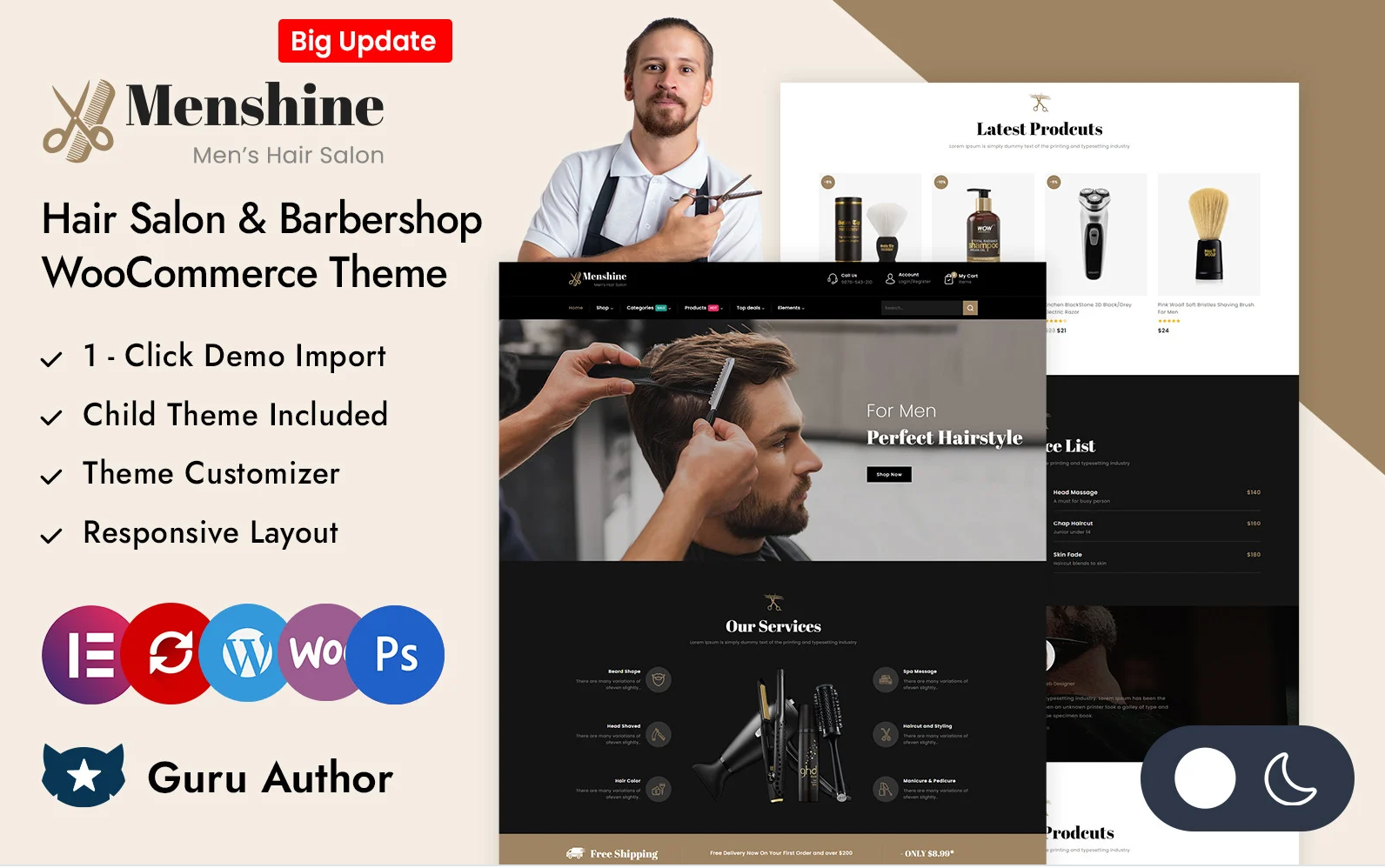 Menshine - Hair Salon & Barbershop Elementor WooCommerce Responsive Theme
