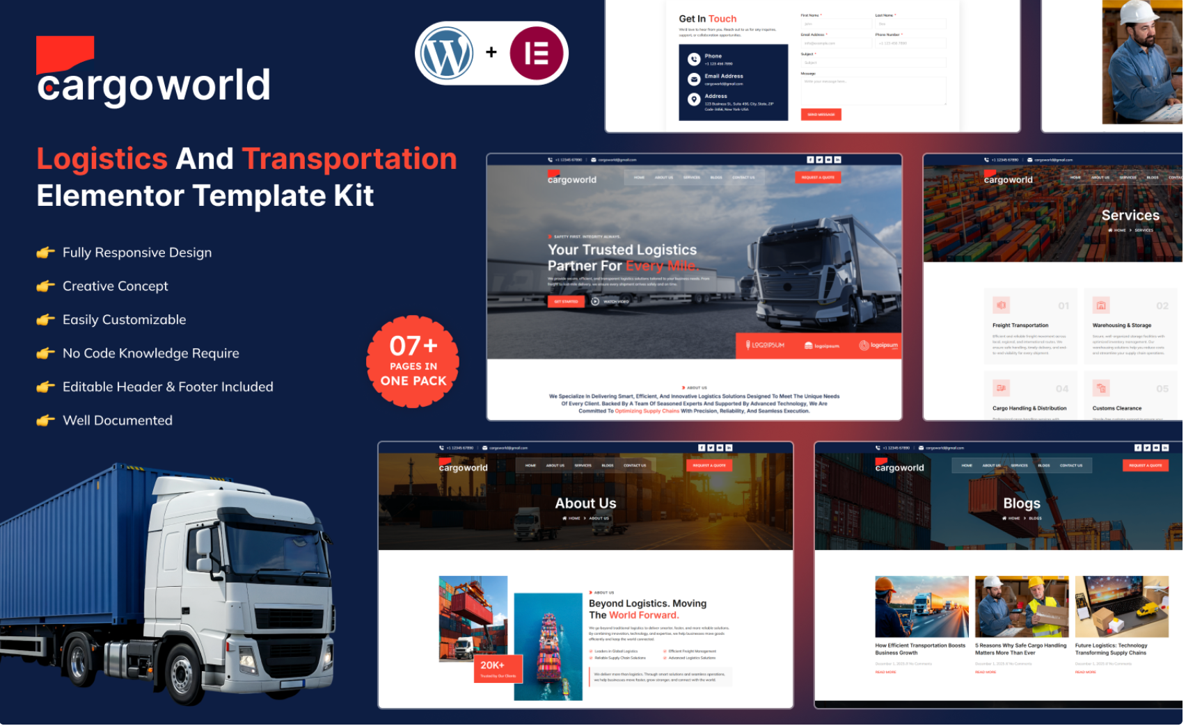 Cargo World – Logistics And Transportation Elementor Template Kit