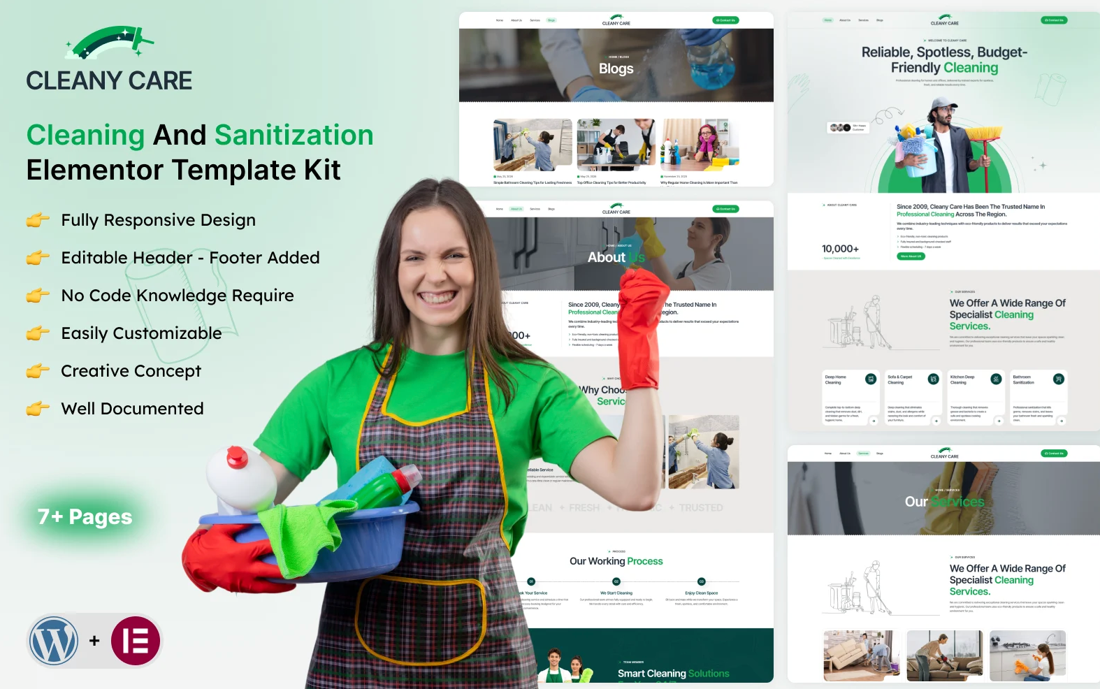 Cleany Care – Cleaning And Sanitization Elementor Template Kit